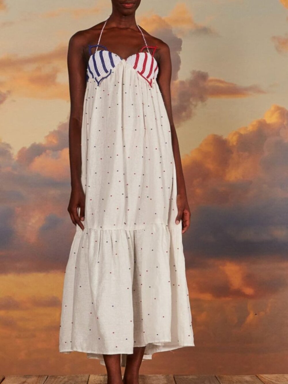 FARM Rio White Beaded Fishes Sleeveless Maxi Dress